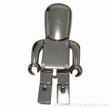 USB Flash Drive, Made of Metal, Robot-shaped, Customized Colors/Packaging Ways are Welcome